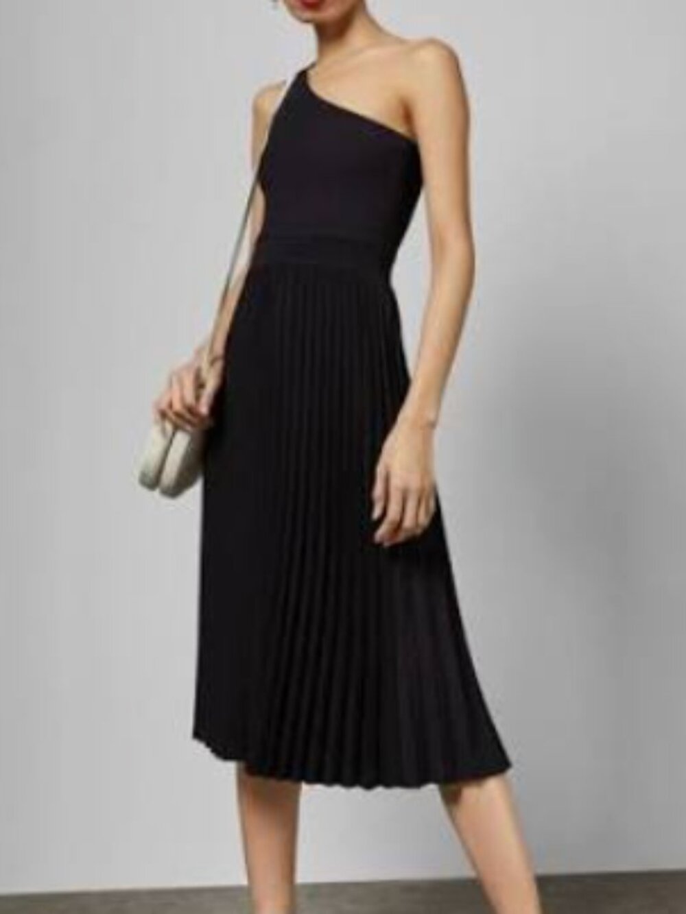 Ted Baker Miriom Black One-Shoulder Pleated Midi Dress Size 2/XS